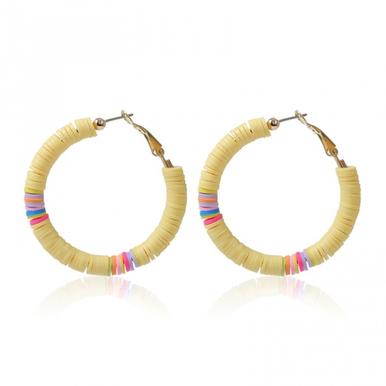 Immagine di Polymer Clay Boho Chic Bohemia Katsuki Beaded Hoop Earrings Yellow Circle Ring 5cm Dia, 1 Pair