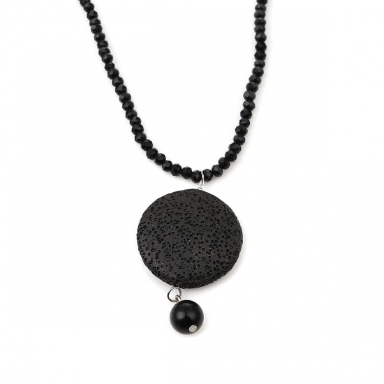 Picture of Lava Rock Beaded Necklace Black Round 45.5cm(17 7/8") long, 1 Piece