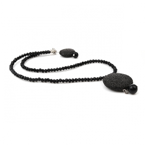 Immagine di Lava Rock Beaded Necklace Black Round 45.5cm(17 7/8") long, 1 Piece