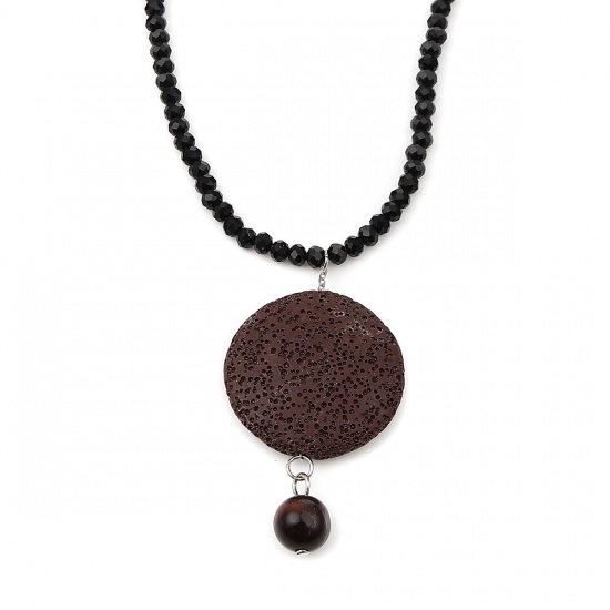 Immagine di Lava Rock Beaded Necklace Coffee Round 45.5cm(17 7/8") long, 1 Piece