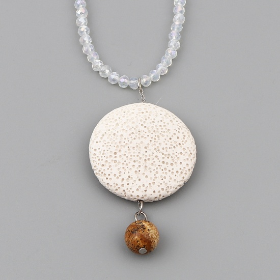 Immagine di Lava Rock Beaded Necklace Creamy-White Round 45.5cm(17 7/8") long, 1 Piece