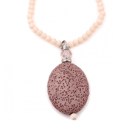 Image de Lava Rock Beaded Necklace Dark Pink Oval 45.5cm(17 7/8") long, 1 Piece