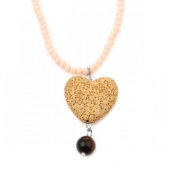Bild von Lava Rock Beaded Necklace Ginger Heart 45.5cm(17 7/8") long, 1 Piece