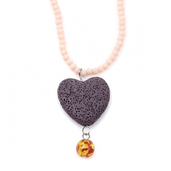 Bild von Lava Rock Beaded Necklace Purple Heart 45.5cm(17 7/8") long, 1 Piece