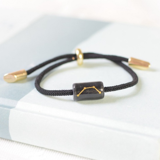 Picture of Ceramic Braided Bracelets Black Rectangle Scorpio Sign Of Zodiac Constellations Adjustable 20cm(7 7/8") long, 1 Piece