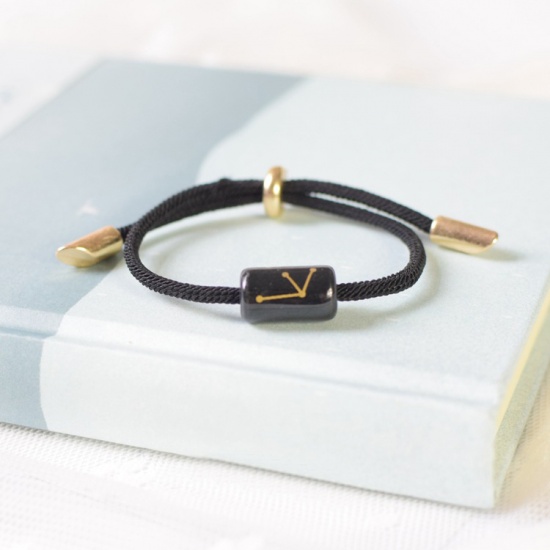 Picture of Ceramic Braided Bracelets Black Rectangle Sagittarius Sign Of Zodiac Constellations Adjustable 20cm(7 7/8") long, 1 Piece