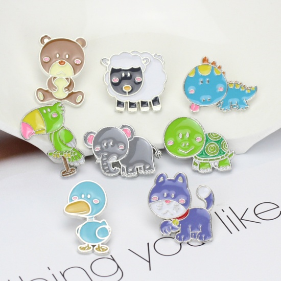 Picture of Zinc Based Alloy Pin Brooches Elephant Animal Gray Enamel 28mm x 20mm, 1 Piece