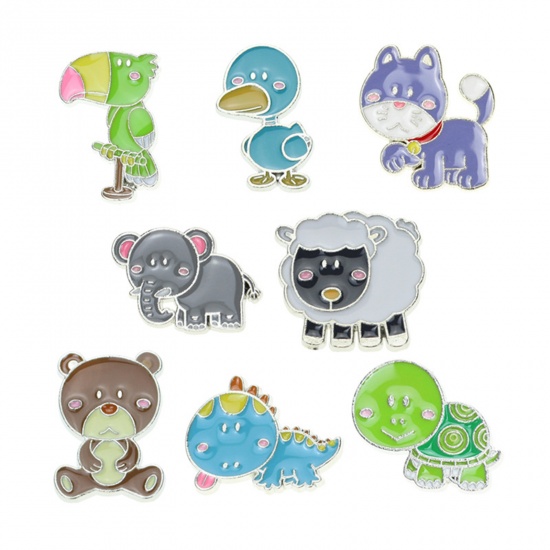 Picture of Zinc Based Alloy Pin Brooches Dinosaur Animal Blue Enamel 28mm x 22mm, 1 Piece