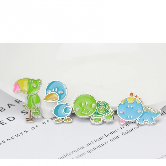 Picture of Zinc Based Alloy Ocean Jewelry Pin Brooches Tortoise Animal Green Enamel 27mm x 22mm, 1 Piece