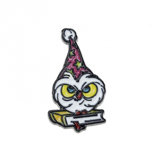 Picture of Zinc Based Alloy Pin Brooches Book Owl Multicolor Enamel 28mm x 15mm, 1 Piece
