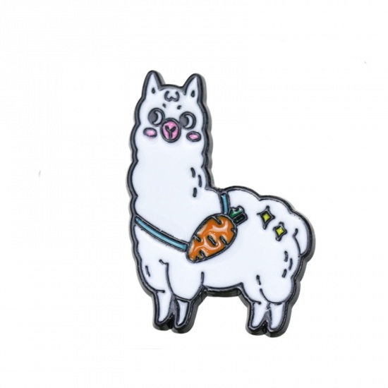 Изображение Zinc Based Alloy Pin Brooches Alpaca Animal White Enamel 28mm x 21mm, 1 Piece