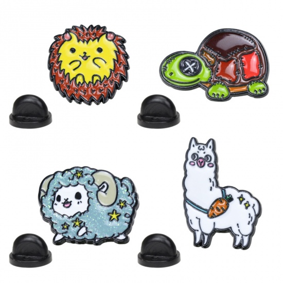 Изображение Zinc Based Alloy Pin Brooches Alpaca Animal White Enamel 28mm x 21mm, 1 Piece