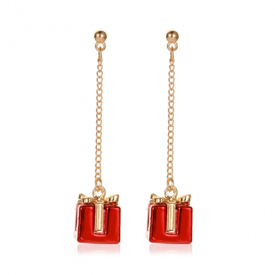 Picture of Earrings Gold Plated Red Christmas Gift Box 60mm, 1 Pair
