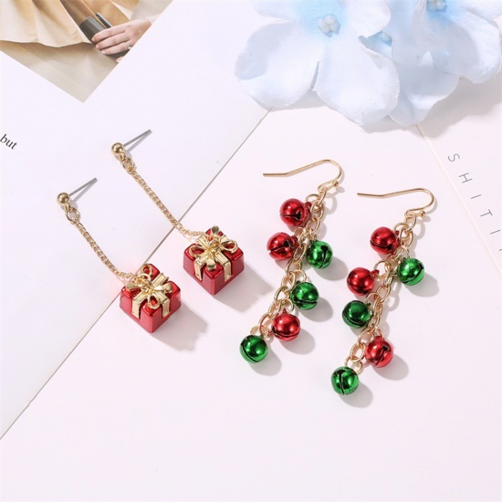 Picture of Earrings Gold Plated Red Christmas Gift Box 60mm, 1 Pair