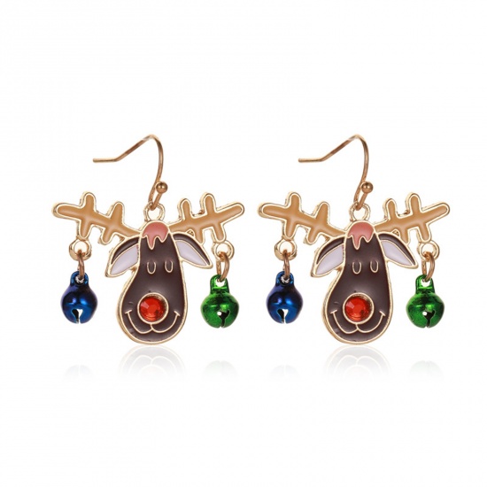 Изображение Earrings Multicolor Christmas Reindeer Bell 30mm, 1 Pair