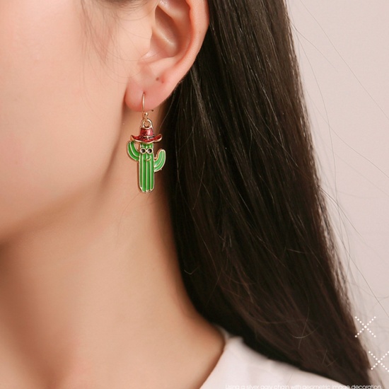 Picture of Christmas Earrings Red & Green Cactus 36mm, 1 Pair