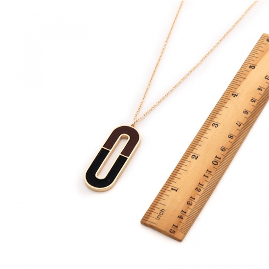 Picture of Sweater Necklace Long Gold Plated Brown & Black Oval 72cm(28 3/8") long, 1 Piece