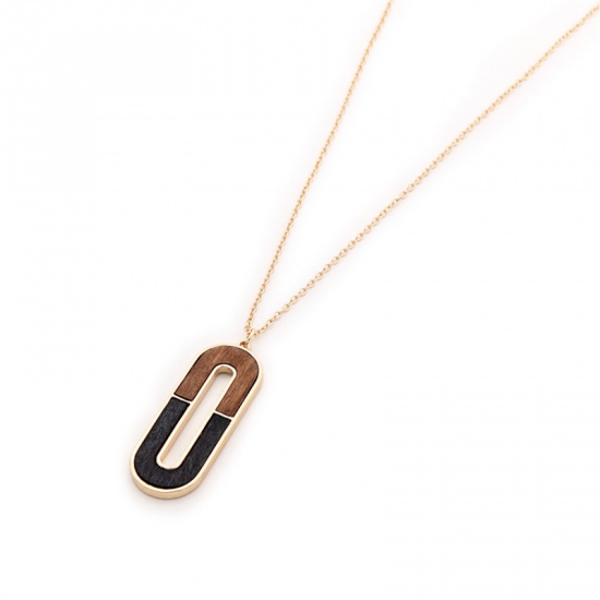 Picture of Sweater Necklace Long Gold Plated Brown & Black Oval 72cm(28 3/8") long, 1 Piece