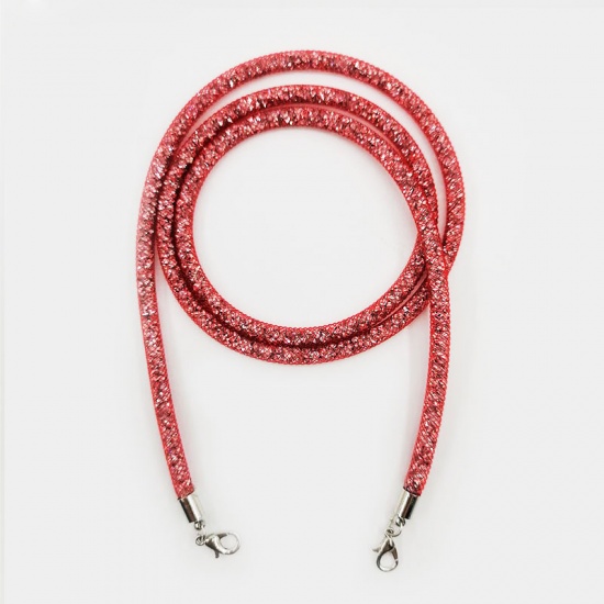 Picture of Polyester & Acrylic Face Mask And Glasses Neck Strap Lariat Lanyard Necklace Red Clear Rhinestone 70cm(27 4/8") long, 1 Piece