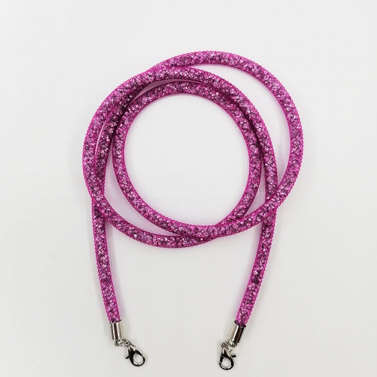 Picture of 1 Piece Polyester & Acrylic Face Mask And Glasses Neck Strap Lariat Lanyard Necklace Fuchsia Clear Rhinestone 70cm - 79cm long