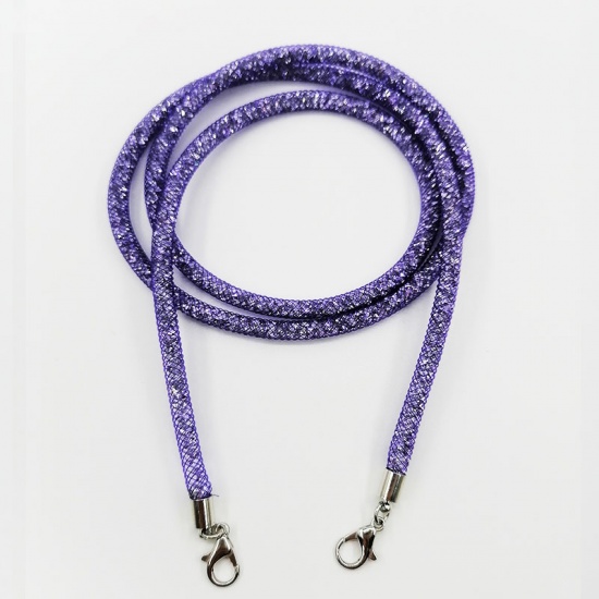 Picture of 1 Piece Polyester & Acrylic Face Mask And Glasses Neck Strap Lariat Lanyard Necklace Purple Clear Rhinestone 70cm - 79cm long