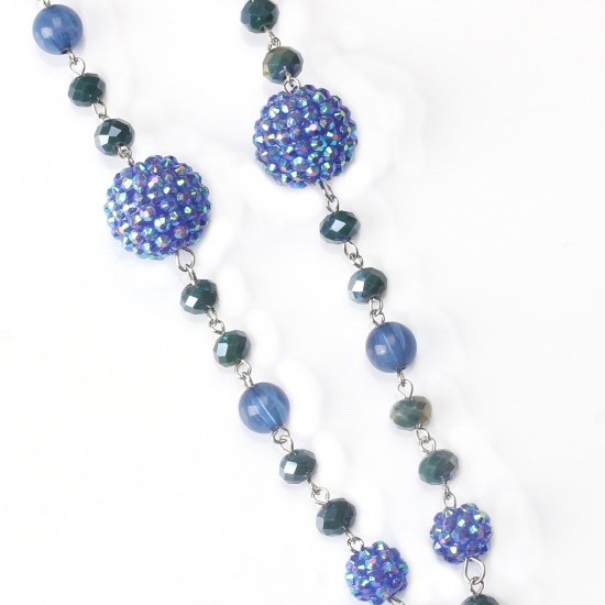 Immagine di Lanyard Sweater Necklace Long Blue Round 79cm(31 1/8") 5.5cm(2 1/8") long, 1 Set
