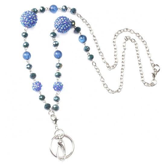 Immagine di Lanyard Sweater Necklace Long Blue Round 79cm(31 1/8") 5.5cm(2 1/8") long, 1 Set