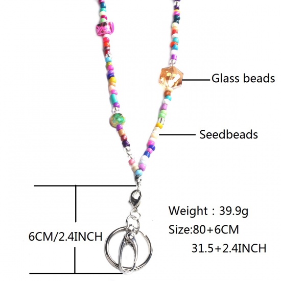Immagine di Lanyard Sweater Necklace Long Multicolor Round 80cm(31 4/8") 6cm(2 3/8") long, 1 Set