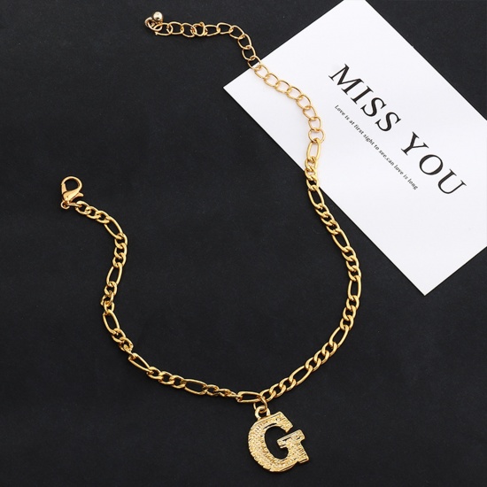 Picture of Anklet Gold Plated Capital Alphabet/ Letter Message " G " 21.8cm(8 5/8") long, 1 Piece