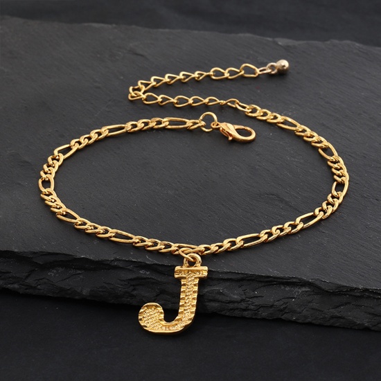 Picture of Anklet Gold Plated Capital Alphabet/ Letter Message " J " 21.8cm(8 5/8") long, 1 Piece