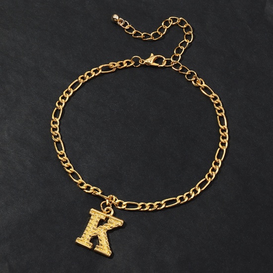 Picture of Anklet Gold Plated Capital Alphabet/ Letter Message " K " 21.8cm(8 5/8") long, 1 Piece