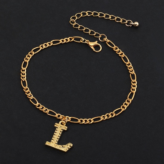 Picture of Anklet Gold Plated Capital Alphabet/ Letter Message " L " 21.8cm(8 5/8") long, 1 Piece