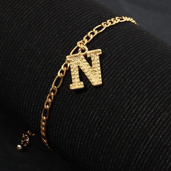 Picture of Anklet Gold Plated Capital Alphabet/ Letter Message " N " 21.8cm(8 5/8") long, 1 Piece