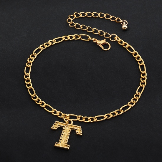 Picture of Anklet Gold Plated Capital Alphabet/ Letter Message " T " 21.8cm(8 5/8") long, 1 Piece