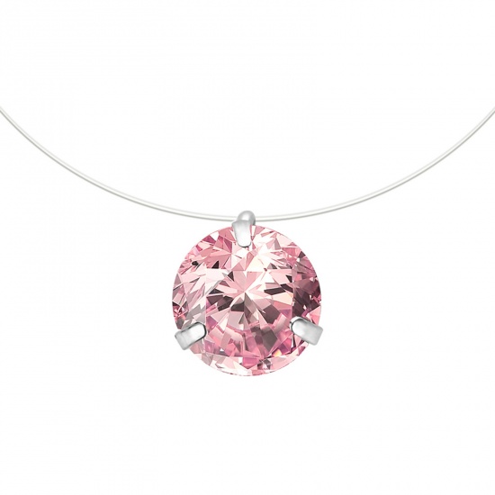 Picture of Fishing Line Necklace Round Pink Cubic Zirconia 40cm(15 6/8") long, 1 Piece