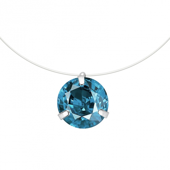 Picture of Fishing Line Necklace Round Blue Cubic Zirconia 40cm(15 6/8") long, 1 Piece