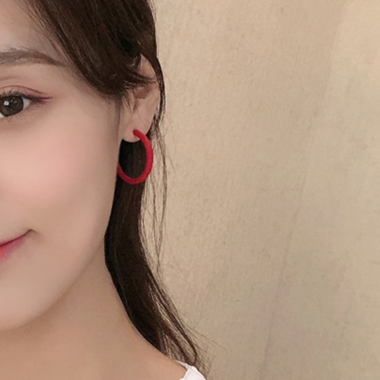 Picture of Hoop Earrings Red Matte C Shape 30mm x 30mm, 1 Pair