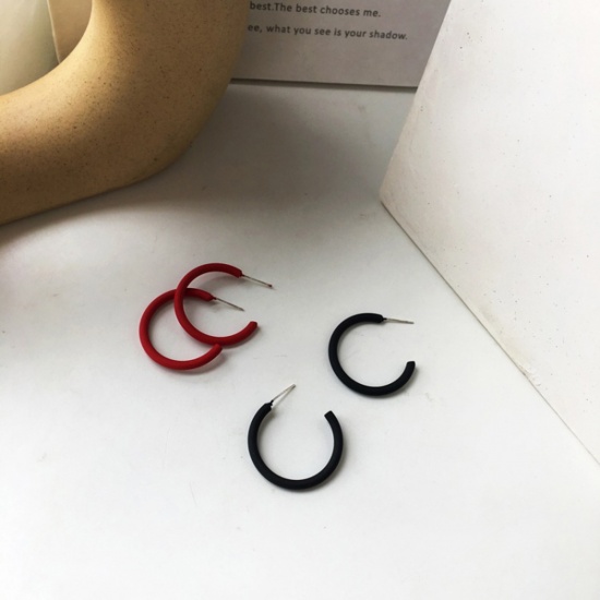 Picture of Hoop Earrings Black Matte C Shape 30mm x 30mm, 1 Pair