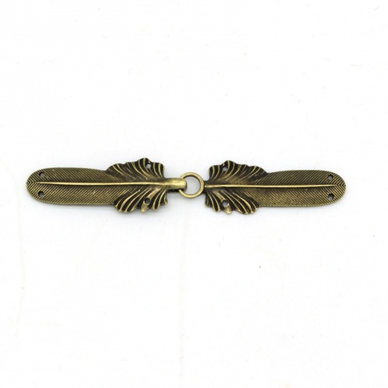 Picture of Hook Clasps Brooch Feather Antique Bronze 90mm x 17mm, 1 Piece
