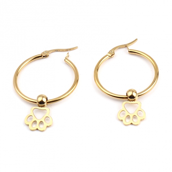 Picture of Stainless Steel Hoop Earrings Gold Plated With Pendant