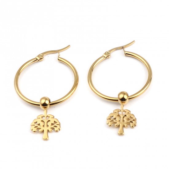 Picture of Stainless Steel Hoop Earrings Gold Plated With Pendant