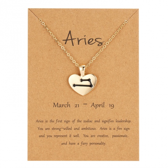 Picture of Cardboard Series Necklace KC Gold Plated Heart Aries Sign Of Zodiac Constellations 44cm(17 3/8") long, 1 Piece