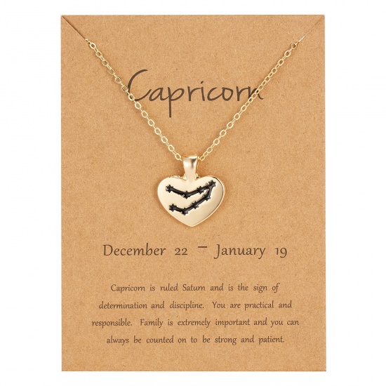 Picture of Cardboard Series Necklace KC Gold Plated Heart Capricornus Sign Of Zodiac Constellations 44cm(17 3/8") long, 1 Piece