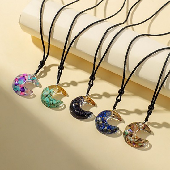 Picture of Resin Necklace Royal Blue Half Moon 70cm(27 4/8") long, 1 Piece