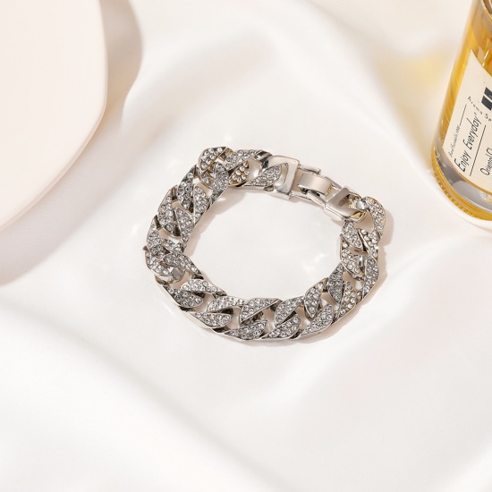 Picture of Punk Bracelets Silver Tone Clear Rhinestone 21cm(8 2/8") long, 1 Piece