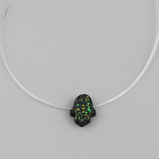 Picture of Resin Religious Necklace Black Hamsa Symbol Hand Sequins 45cm(17 6/8") long, 1 Piece