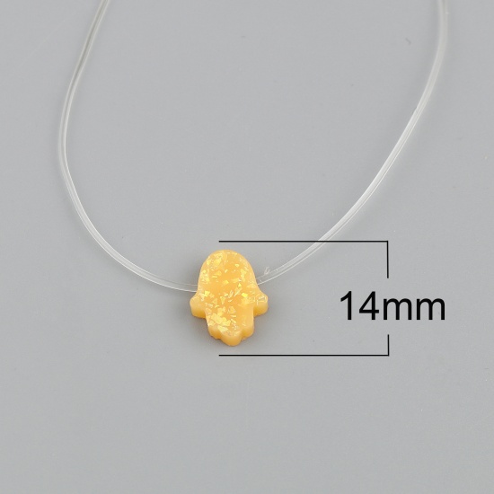 Picture of Resin Religious Necklace Orange Hamsa Symbol Hand Sequins 45cm(17 6/8") long, 1 Piece