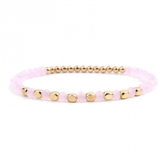 Picture of Glass & Acrylic Dainty Bracelets Delicate Bracelets Beaded Bracelet Light Pink Faceted 18cm(7 1/8") long, 1 Piece