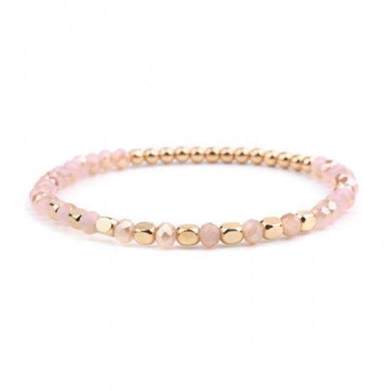 Picture of Glass & Acrylic Dainty Bracelets Delicate Bracelets Beaded Bracelet Peach Pink Faceted 18cm(7 1/8") long, 1 Piece
