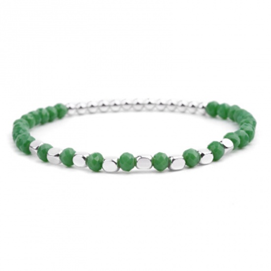 Picture of Glass & Acrylic Dainty Bracelets Delicate Bracelets Beaded Bracelet Green Faceted 18cm(7 1/8") long, 1 Piece